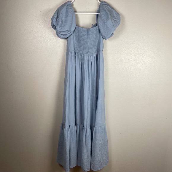 Abercrombie & Fitch Blue Puff Sleeve Smocked Maxi Dress size Small - Picture 7 of 10